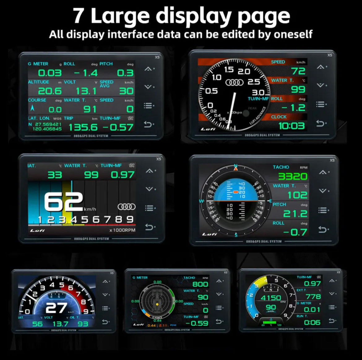 HPS Lufi Xs Obd2 Gauge Display, GPS Speedometer,car inclinometer